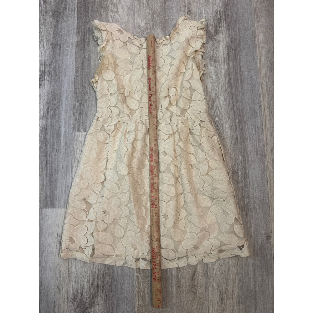 Tulle Womens Cream Floral Lace Ruffle Sleeveless Mini Dress Size Large - Picture 3 of 8